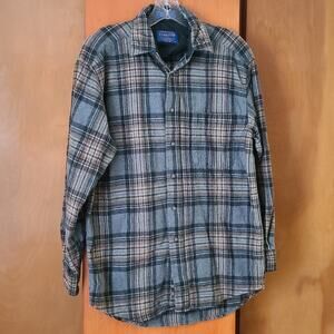 VTG Mens Pendleton Flannel Button-down Medium Plaid 100% Virgin Wool Elbow Patch
